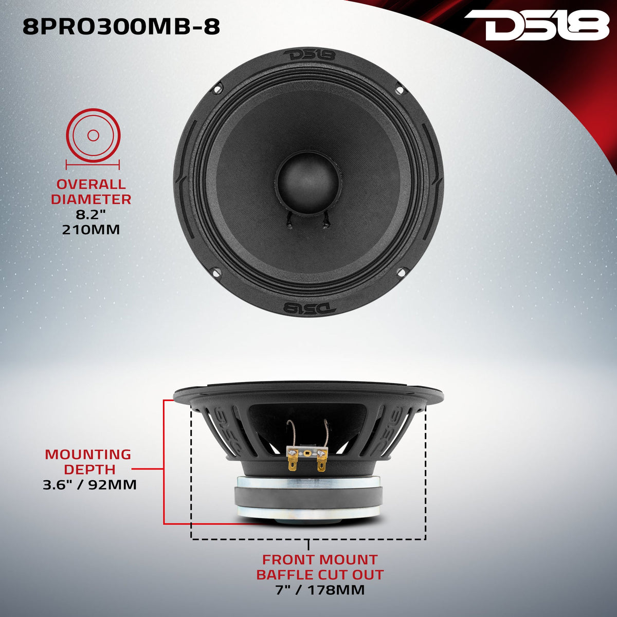 8" Mid-Bass Loudspeaker 150 Watts Rms 4-Ohm DS18