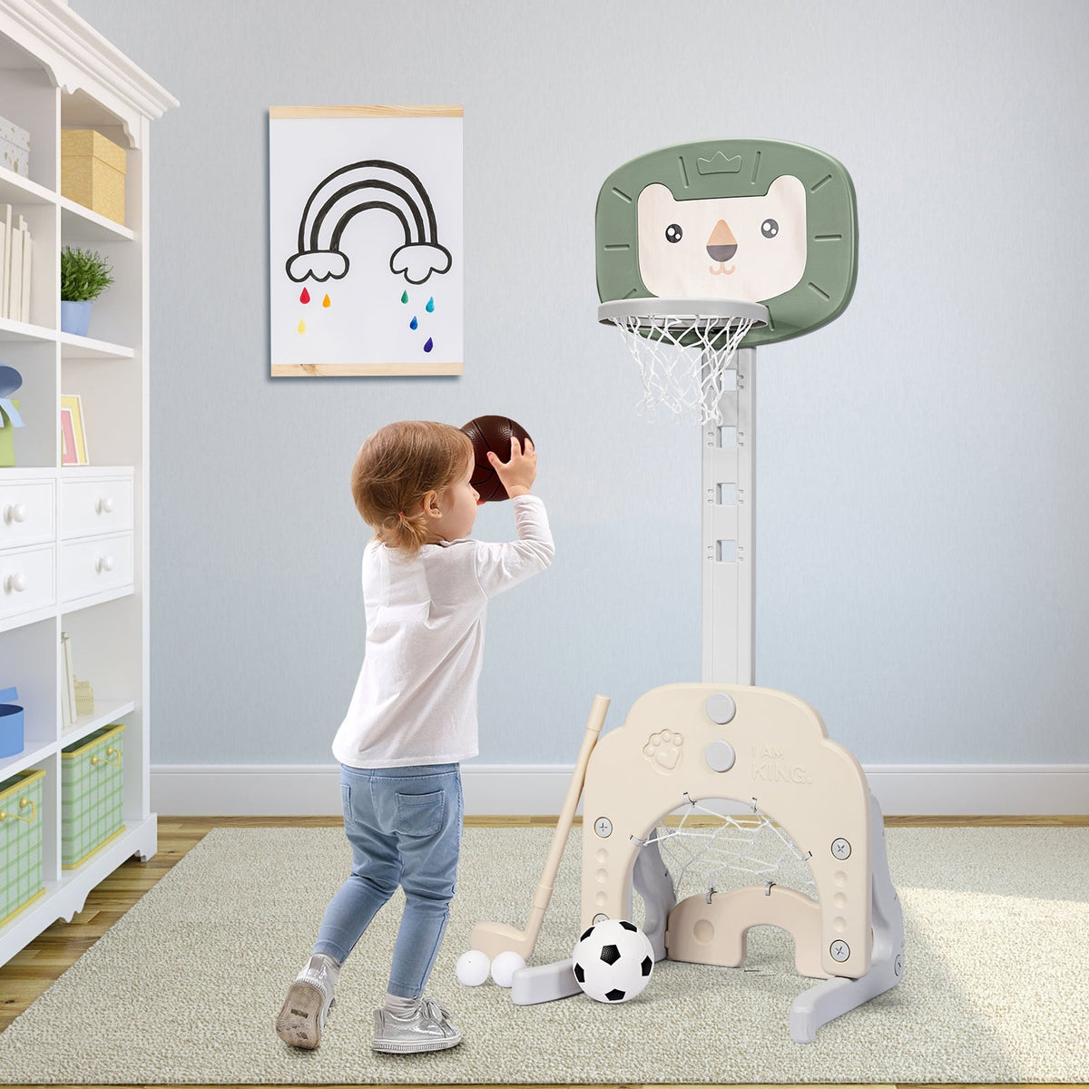3-in-1 Adjustable Kids Basketball Hoop Sports Set