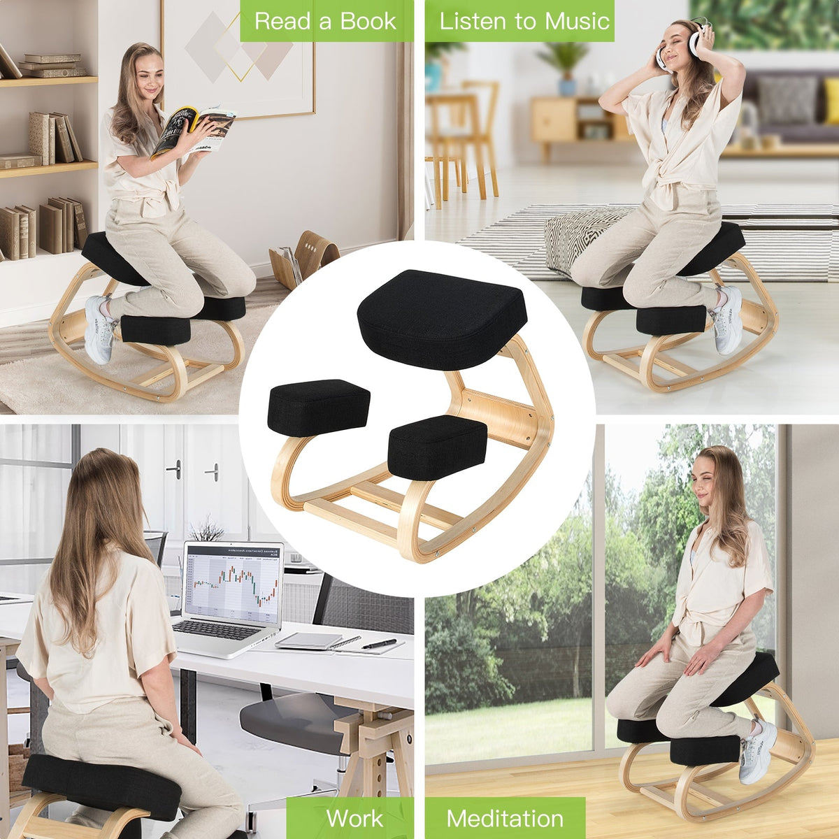 Ergonomic Kneeling Chair Rocking Office Desk Stool Upright Posture