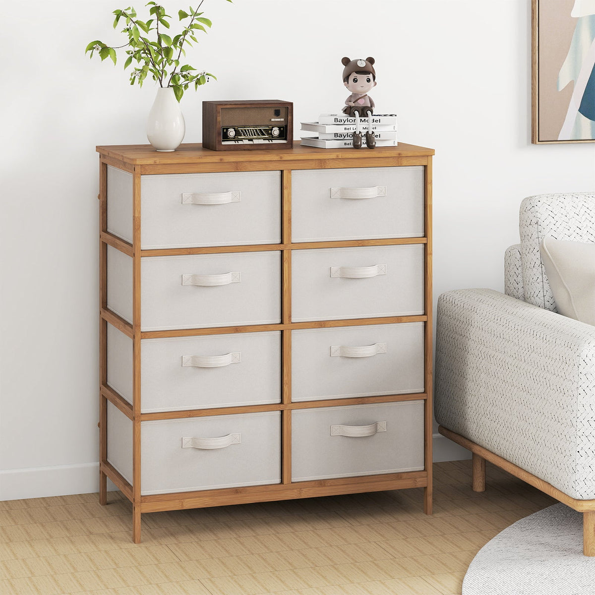 8 Drawers Dresser with Removable Fabric Bins for Bedroom-Beige