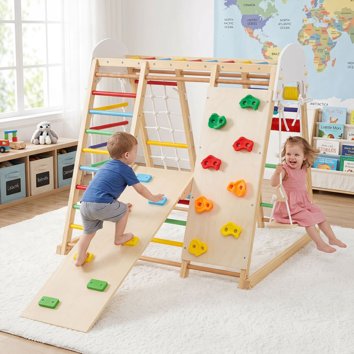 8-in-1 Foldable Indoor Jungle Gym with Swing and Monkey Bars DirectDeals