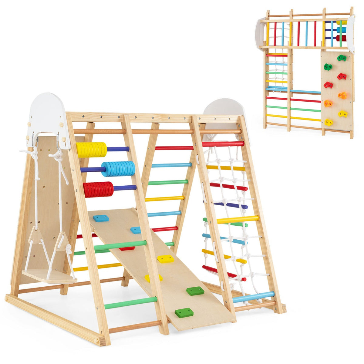 8-in-1 Foldable Indoor Jungle Gym with Swing and Monkey Bars DirectDeals