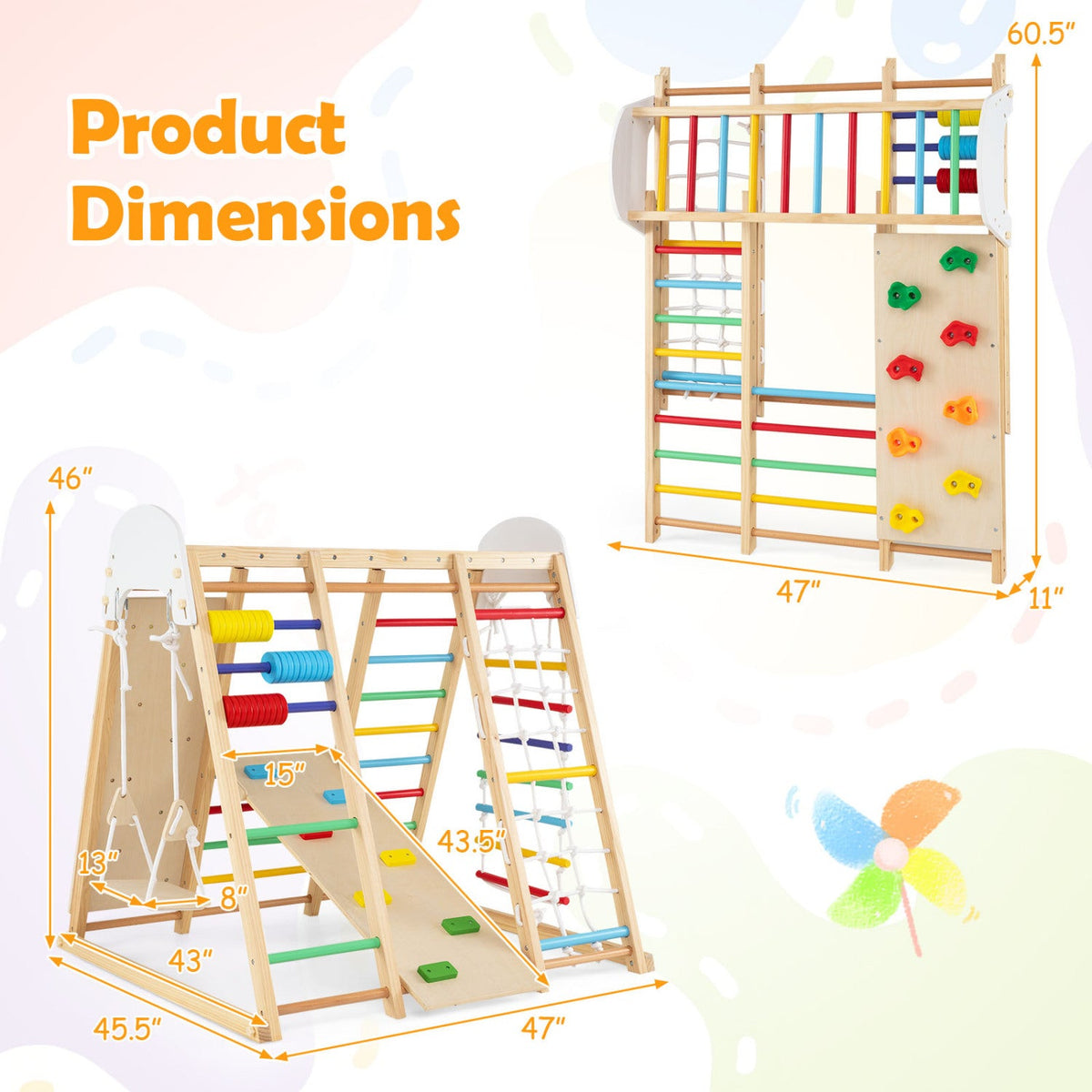 8-in-1 Foldable Indoor Jungle Gym with Swing and Monkey Bars DirectDeals