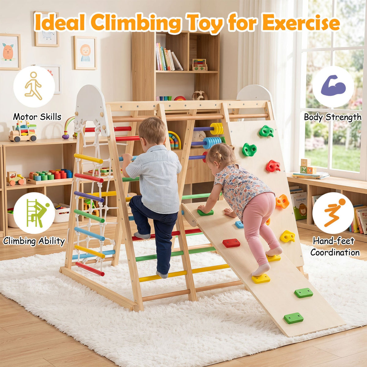 8-in-1 Foldable Indoor Jungle Gym with Swing and Monkey Bars DirectDeals