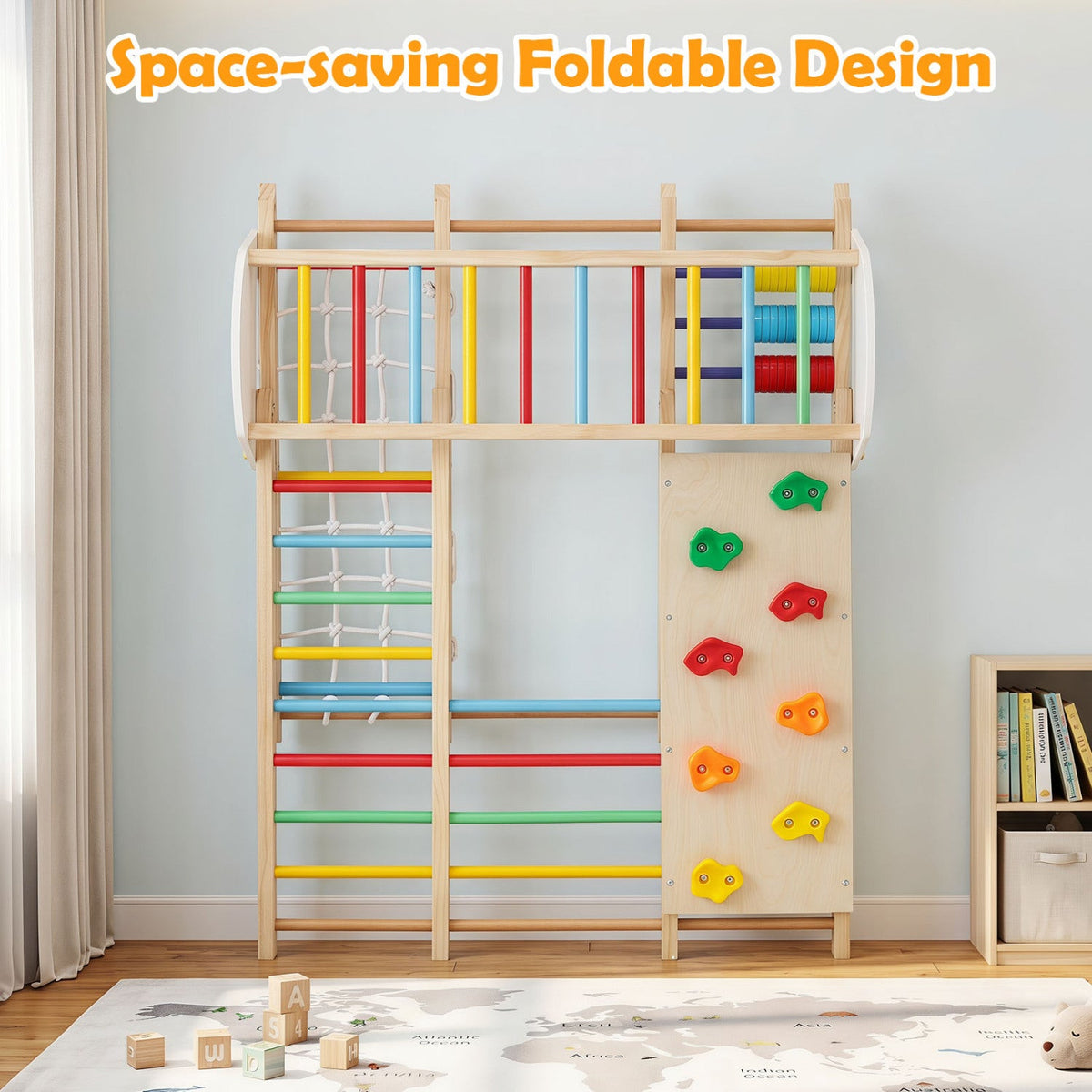 8-in-1 Foldable Indoor Jungle Gym with Swing and Monkey Bars DirectDeals
