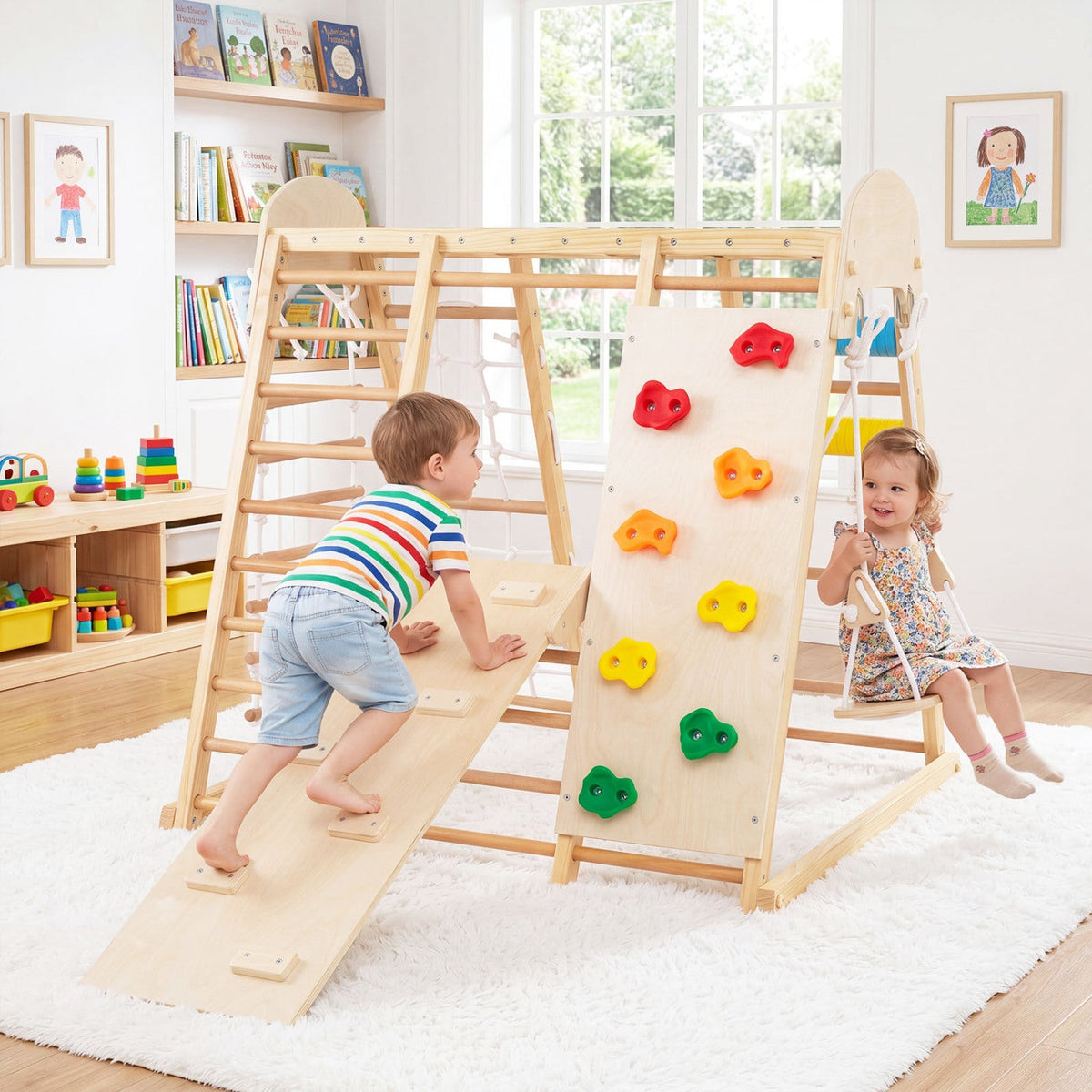 8-in-1 Foldable Indoor Jungle Gym with Swing and Monkey Bars DirectDeals