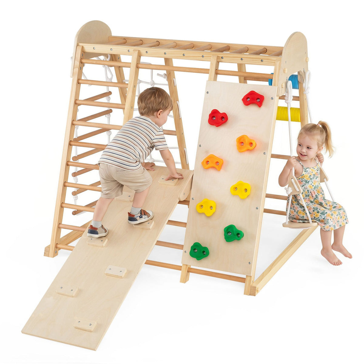 8-in-1 Foldable Indoor Jungle Gym with Swing and Monkey Bars DirectDeals
