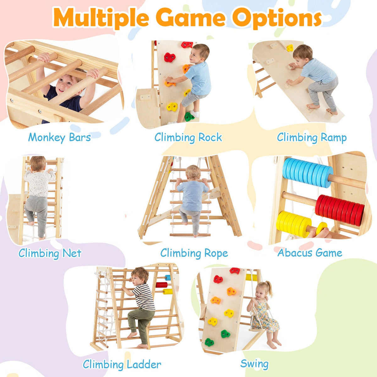 8-in-1 Foldable Indoor Jungle Gym with Swing and Monkey Bars DirectDeals