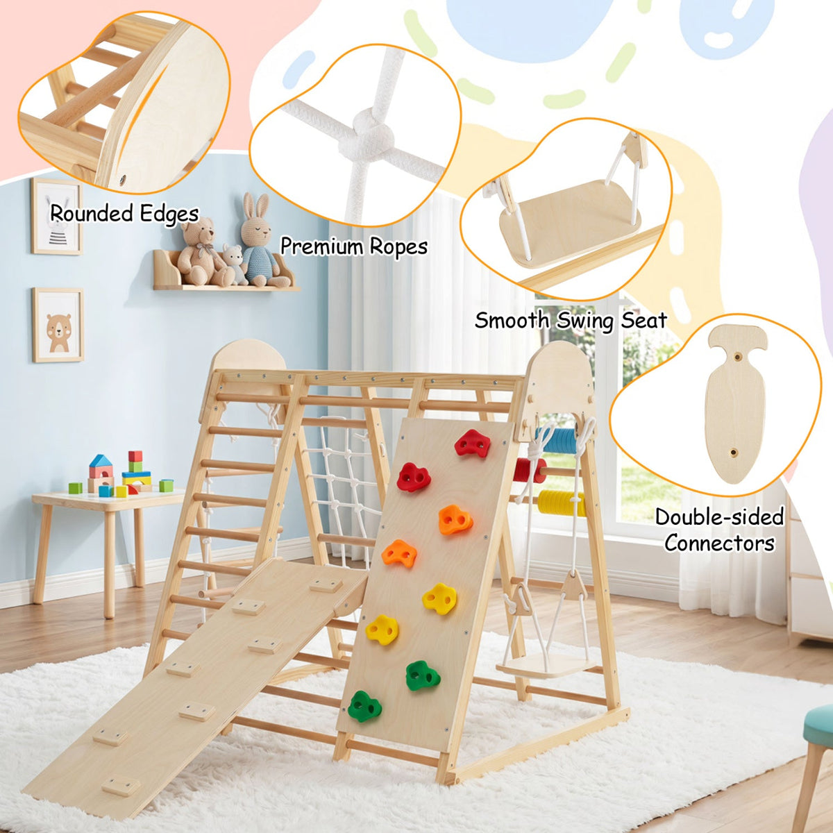 8-in-1 Foldable Indoor Jungle Gym with Swing and Monkey Bars DirectDeals