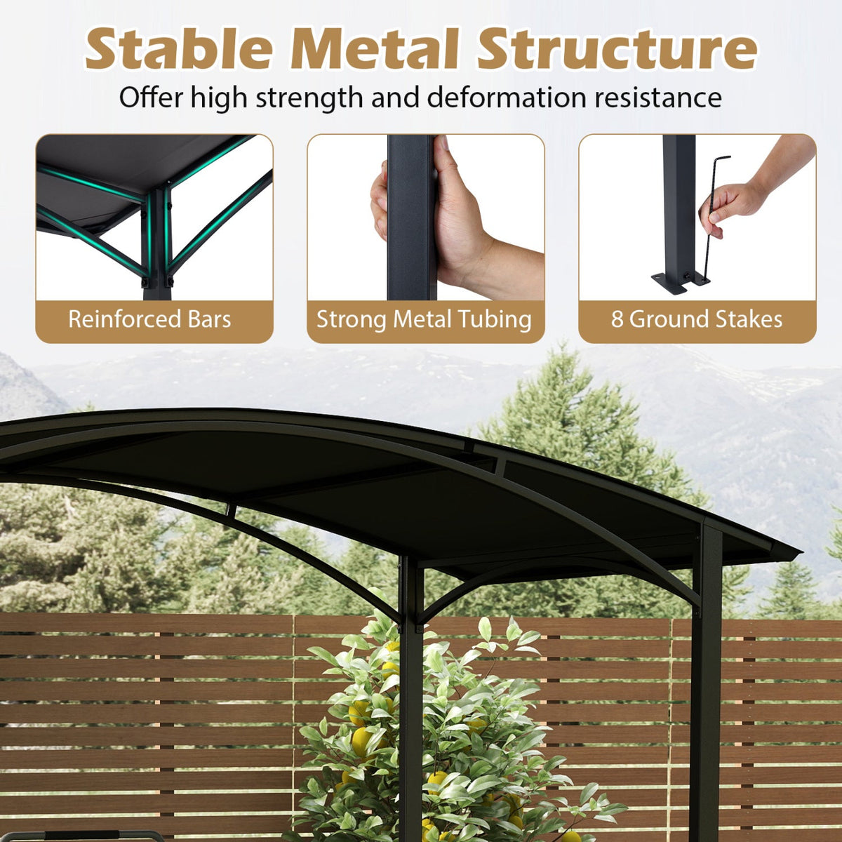 8 x 5 x 7 FT Grill Gazebo Outdoor BBQ Canopy with Metal Frame