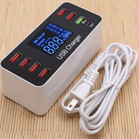 8A40W Charger Adapter Type C Hubs Quick Charge 3.0 USB Multi Port USB Charger Dock Station LCD Display with Smart Identification