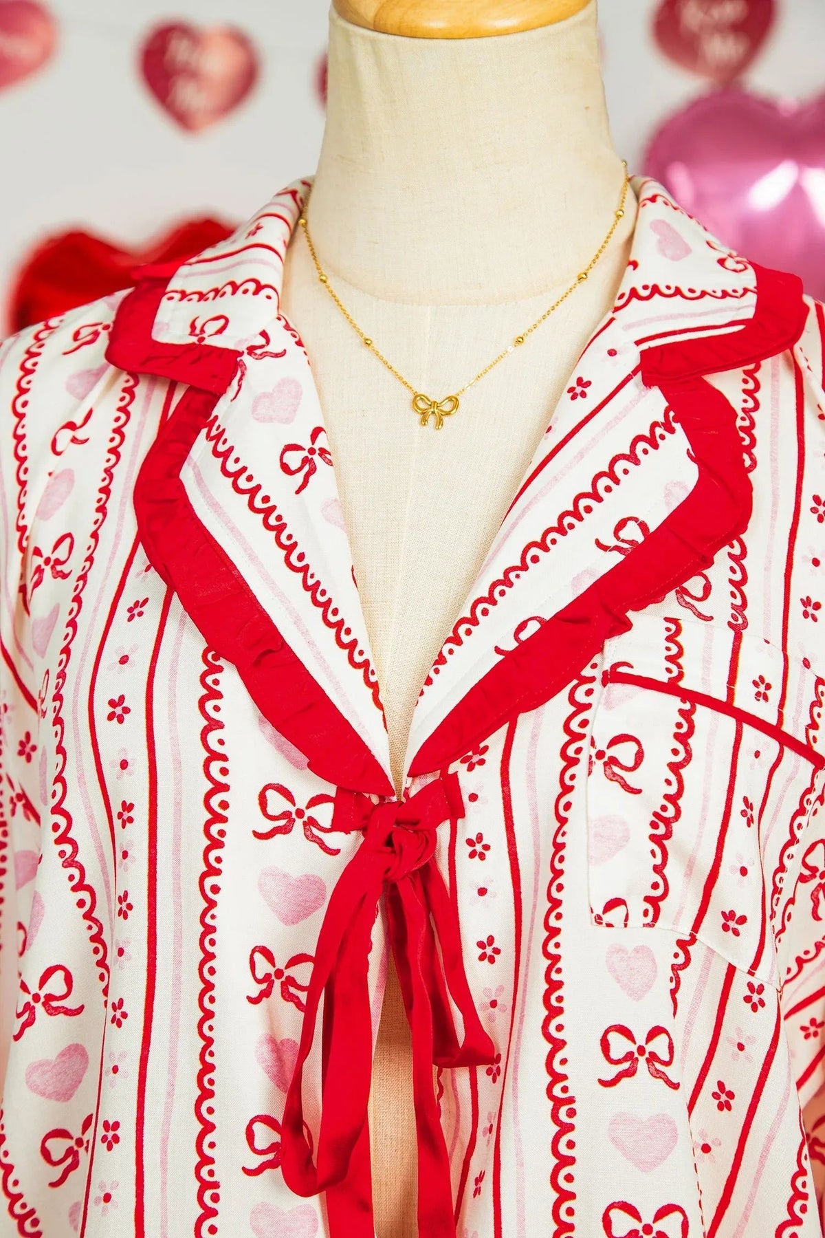 Valentine Heart Bow Shirt and Shorts Pajama Set