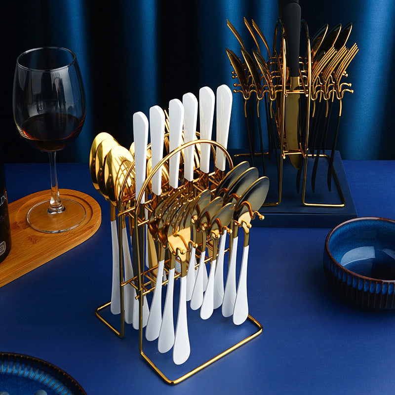 Gold Stainless Steel Cutlery Set With Rack