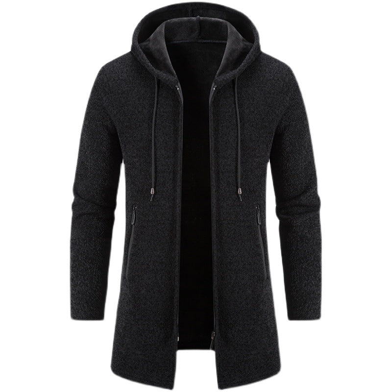 Autumn And Winter Fleece-lined Thickening Trendy Solid Color Men's Cardigan