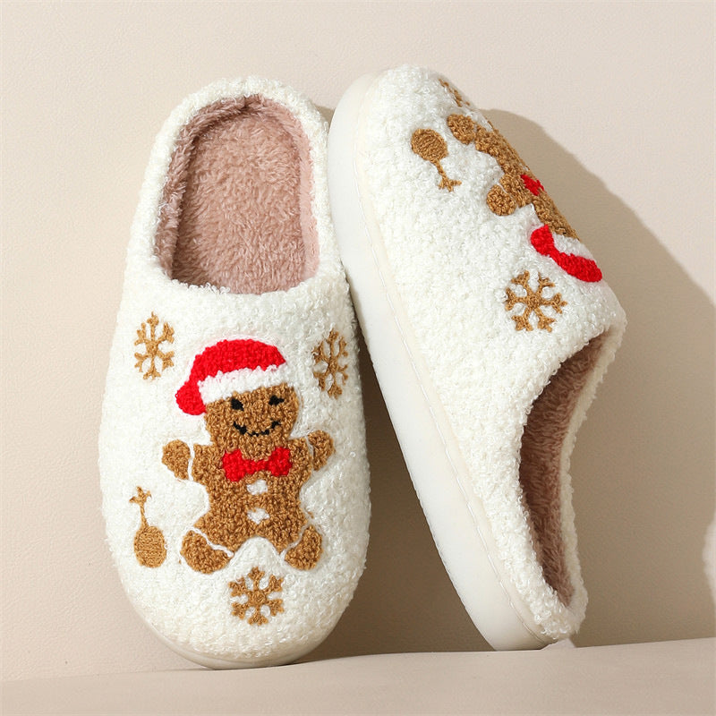 Christmas Snowflake Gingerbread Fuzzy Slippers