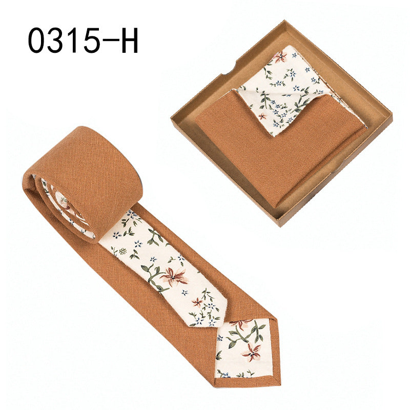 Men's Tie Floral Print Pocket Square Cotton Tie