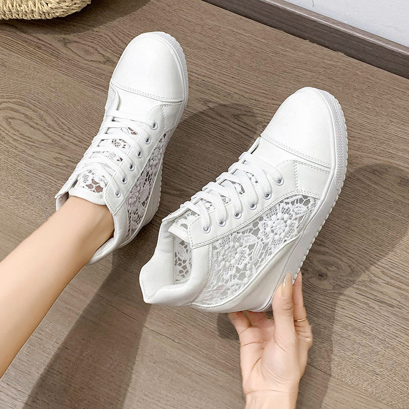 Women's Hidden Heel Platform Hollow Lace Sneaker