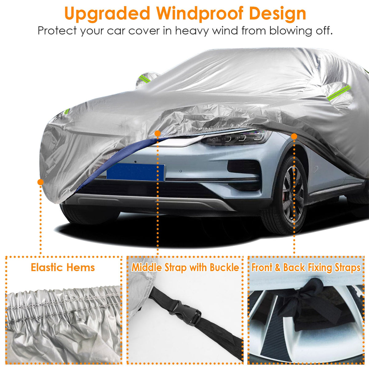 Waterproof Car Cover with UV Protection and Reflective Strips GBruno Store