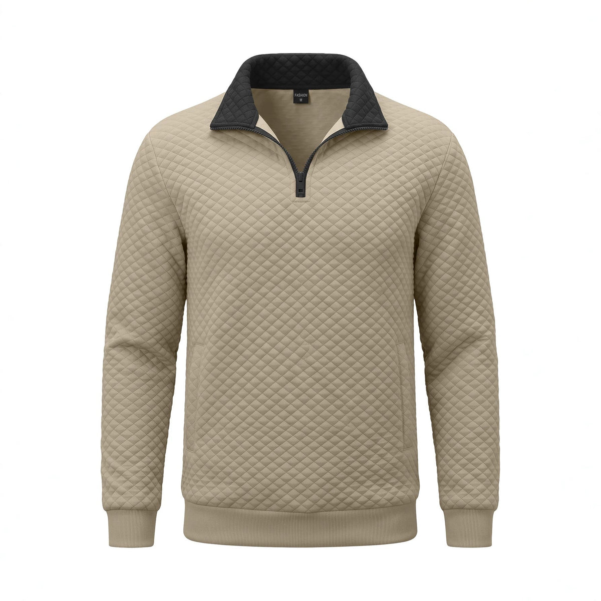 Mens Diamond-Check Half-Zip Stand-Collar Long-Sleeve Sweatshirt