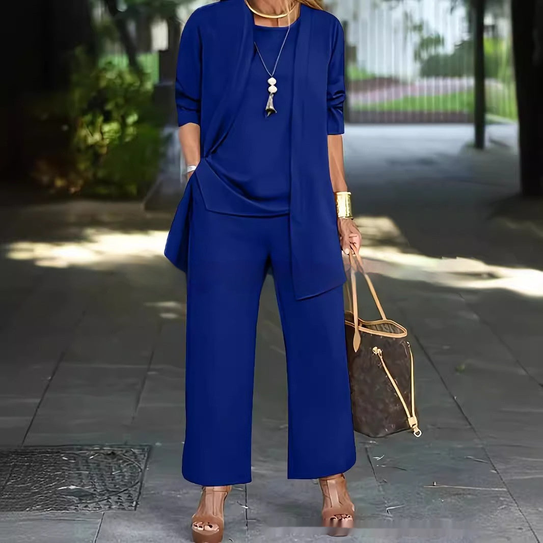Sleeveless Top Cardigan Wide Leg Pants Suit