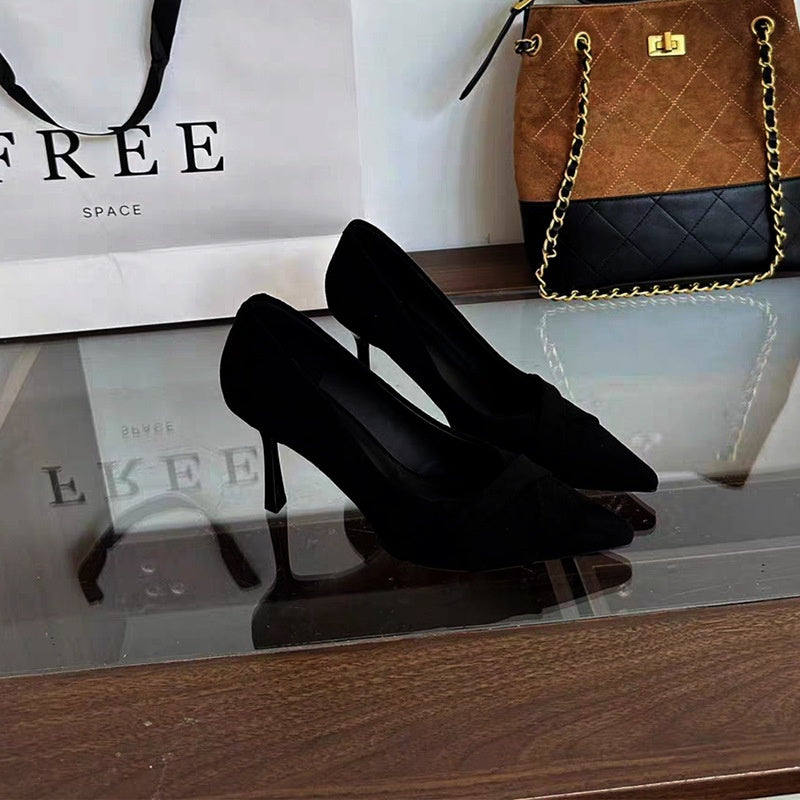 2025 Fall New French Retro Suede Pointed-Toe Stiletto Pumps For Women
