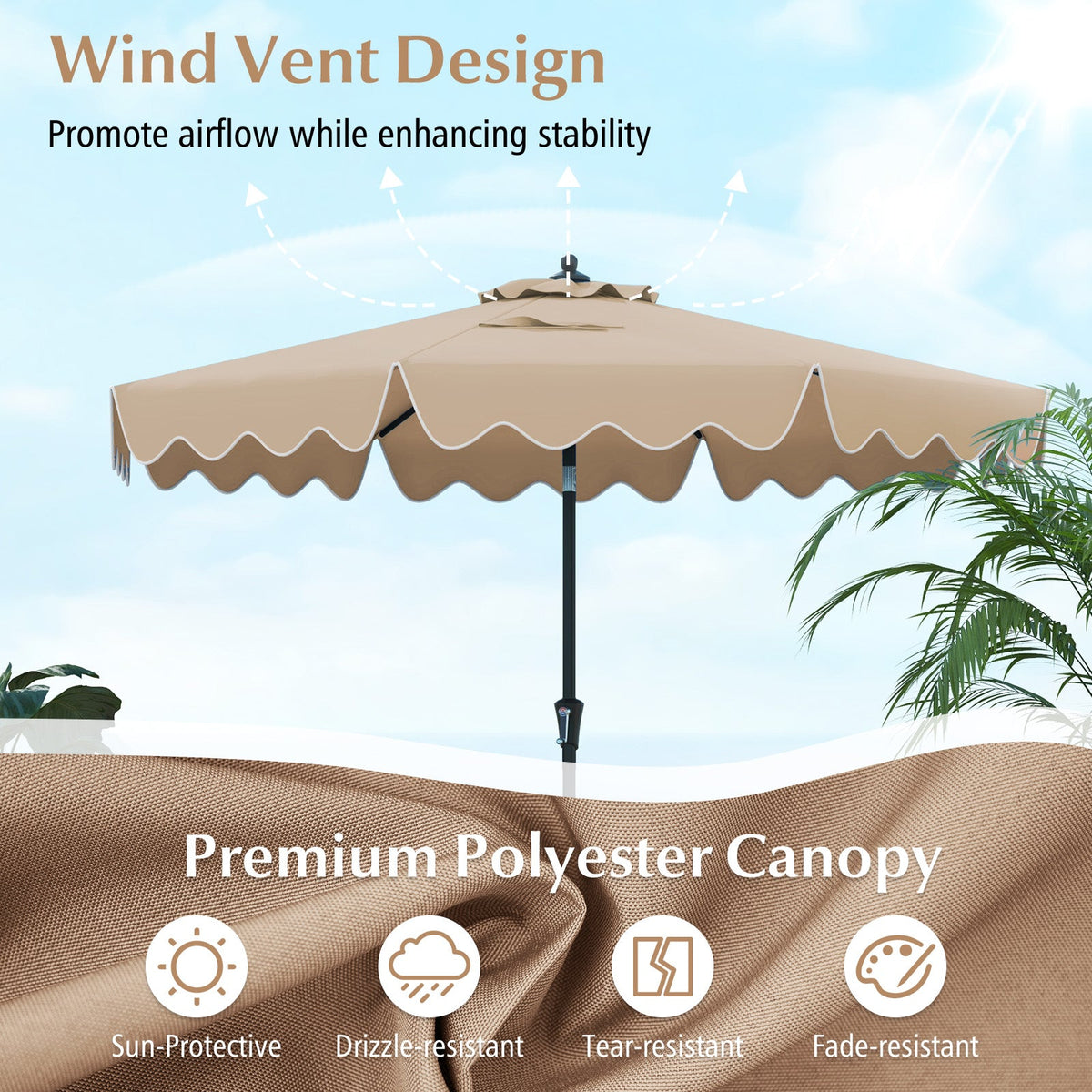 9 Feet Patio Umbrella with Crank Handle and Push Button Tilt