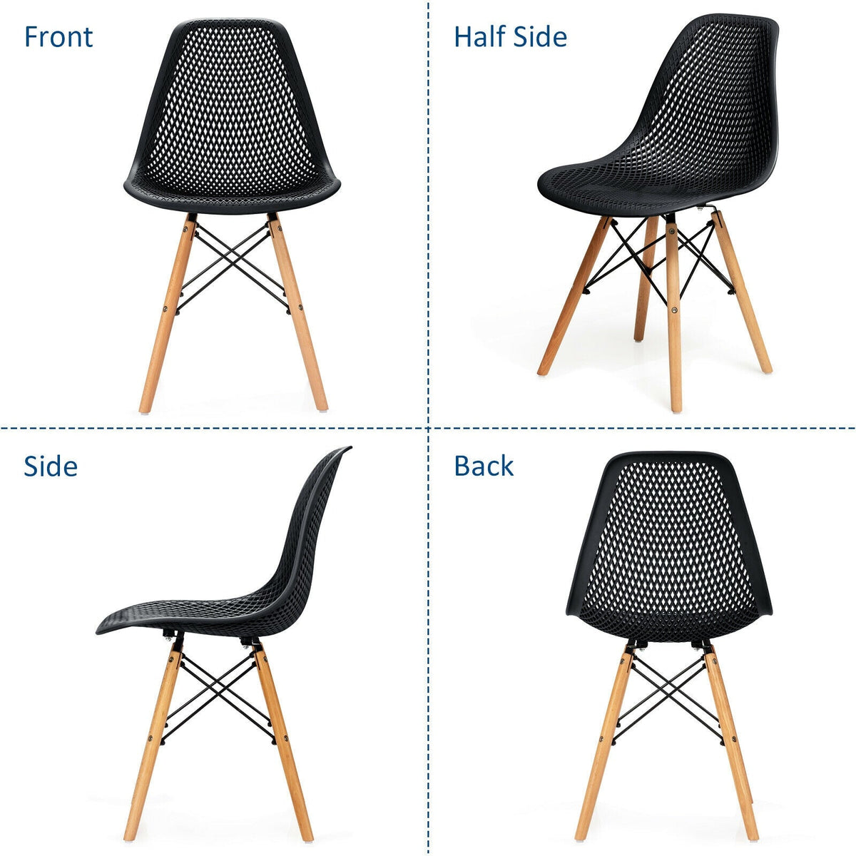 4 Pieces Modern Plastic Hollow Chair Set with Wood Leg