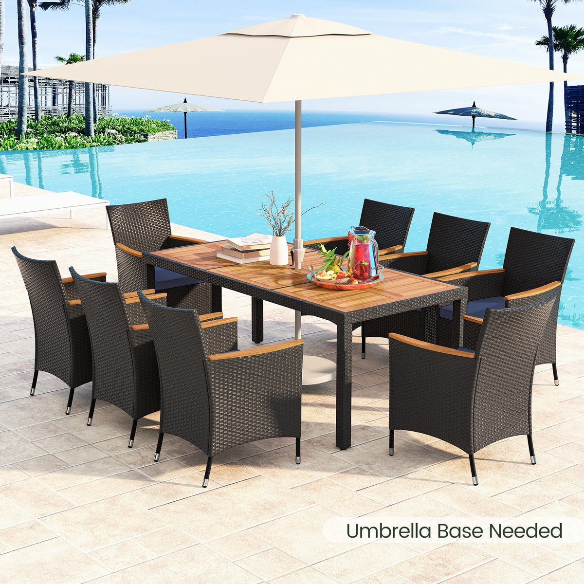 9 Pieces Outdoor Dining Set with Acacia Wood Tabletop