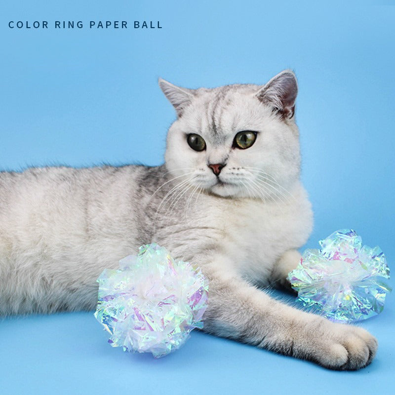 This Colorful Noise-making Paper Ball Cat Toy Is A Great Way To Keep Your Cat Entertained And Amused. It's A Self-playing Toy That Comes In A White Color