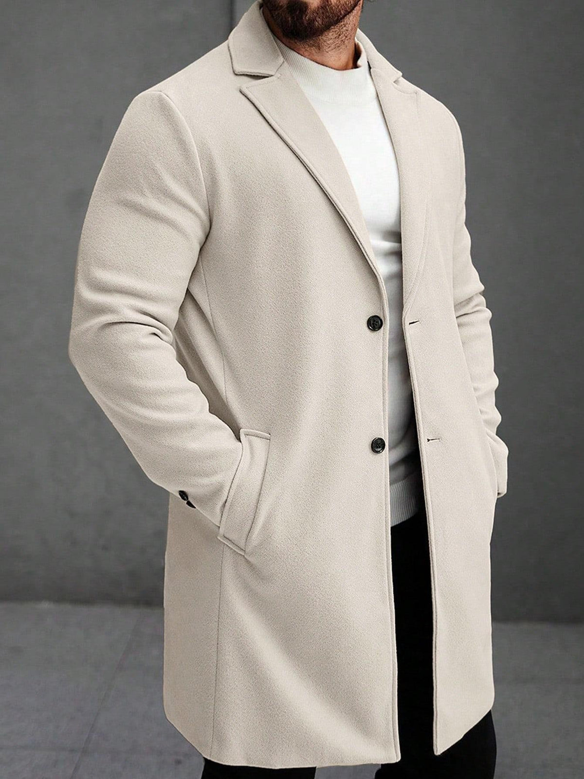 Solid-color Wool Mid-length Coat