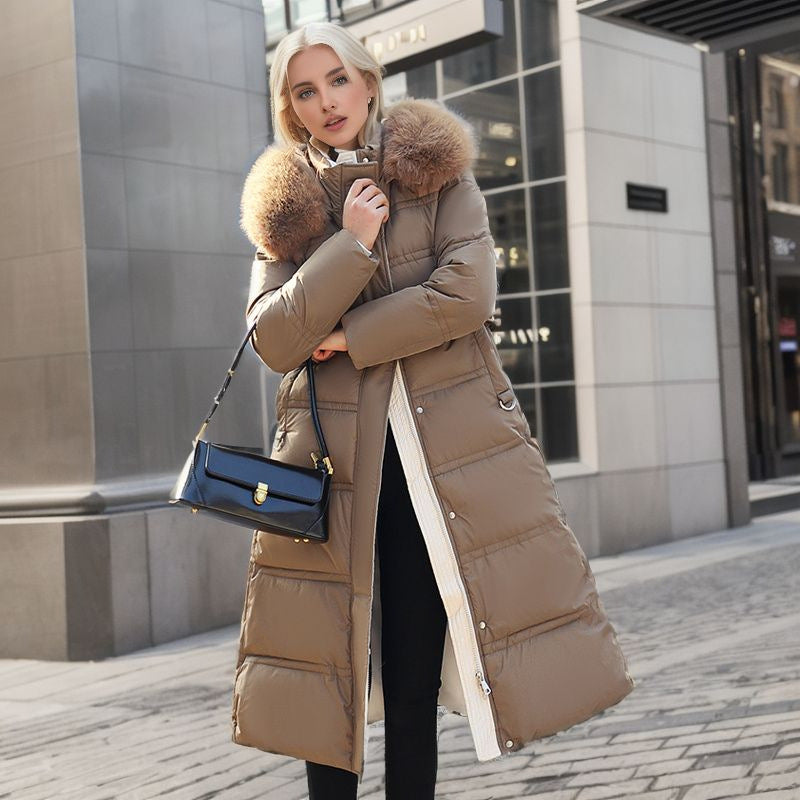 Winter Slim Long Jacket With Fur Hood And Belt Fashion Solid Hooded Coat Warm Clothing For Women My Store