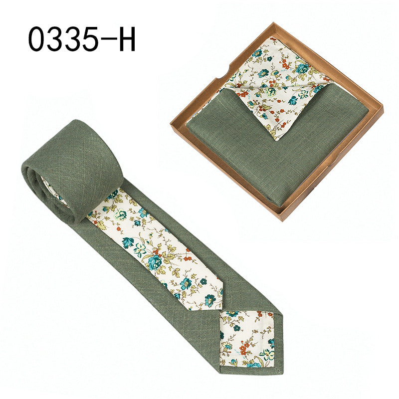 Men's Tie Floral Print Pocket Square Cotton Tie