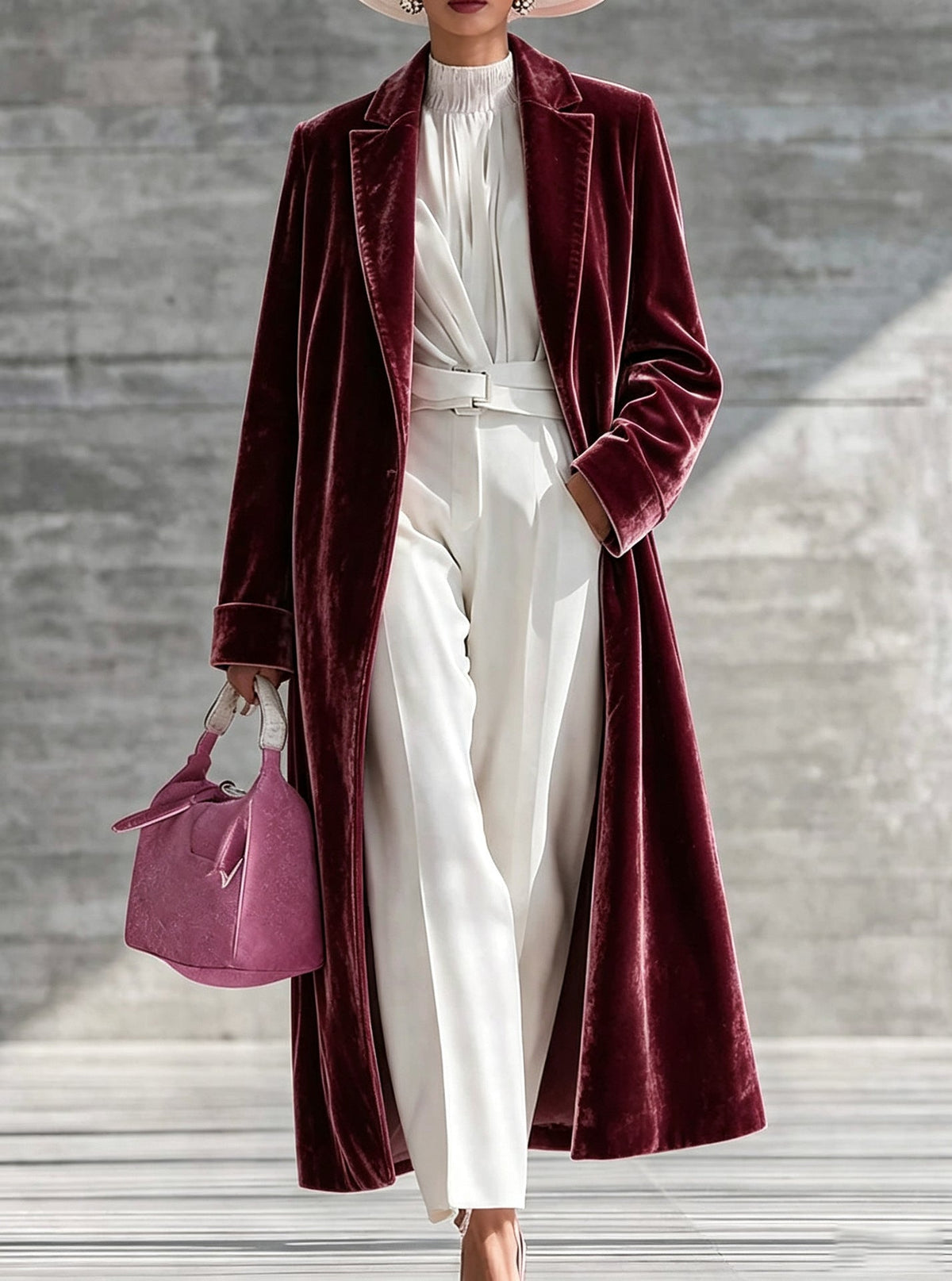 Womens V-neck Over-the-knee Velvet Coat My Store