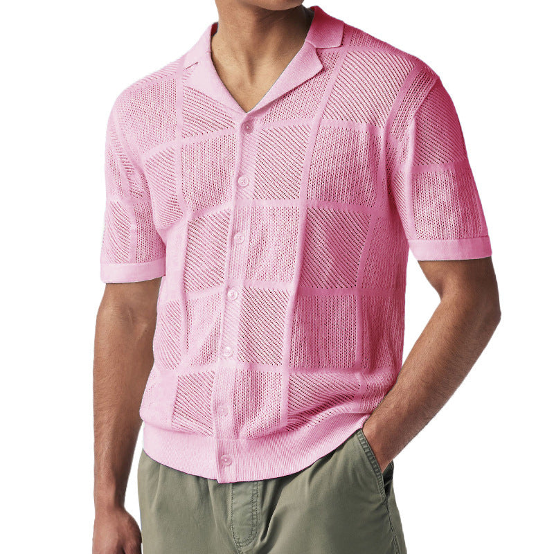 Men's Knit Polo Collar Cardigan Top