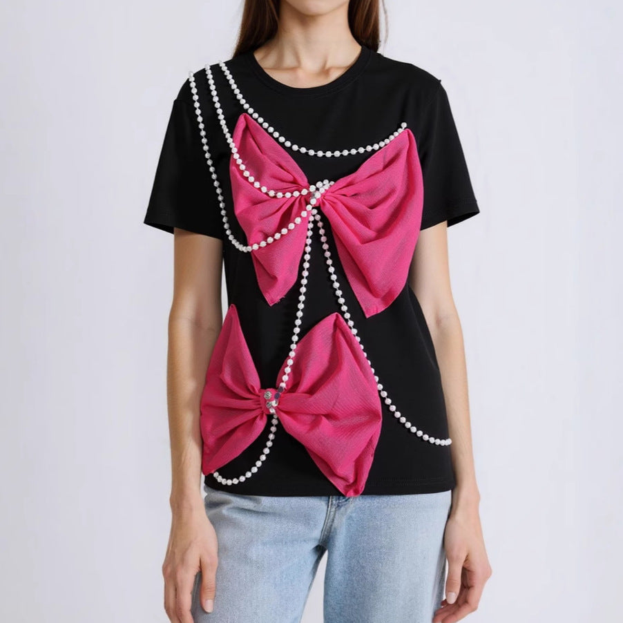 Women's New Arrival Niche Loose Pullover Top With Pearl Chain