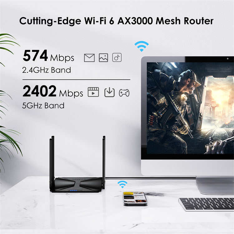 AX3000 Dual-Band Gigabit Mesh Wireless Wi-Fi 6 Router With 5dBi High-Gain Four-Antenna Design My Store