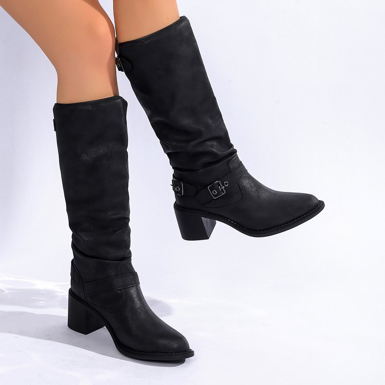 Stylish And Comfortable Buckle Chunky Heel Women's Boots