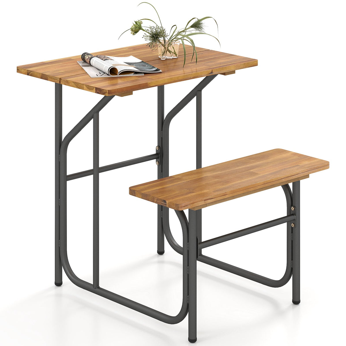 Acacia Wood Patio Table Bench Set One-Side Picnic Table and Seat