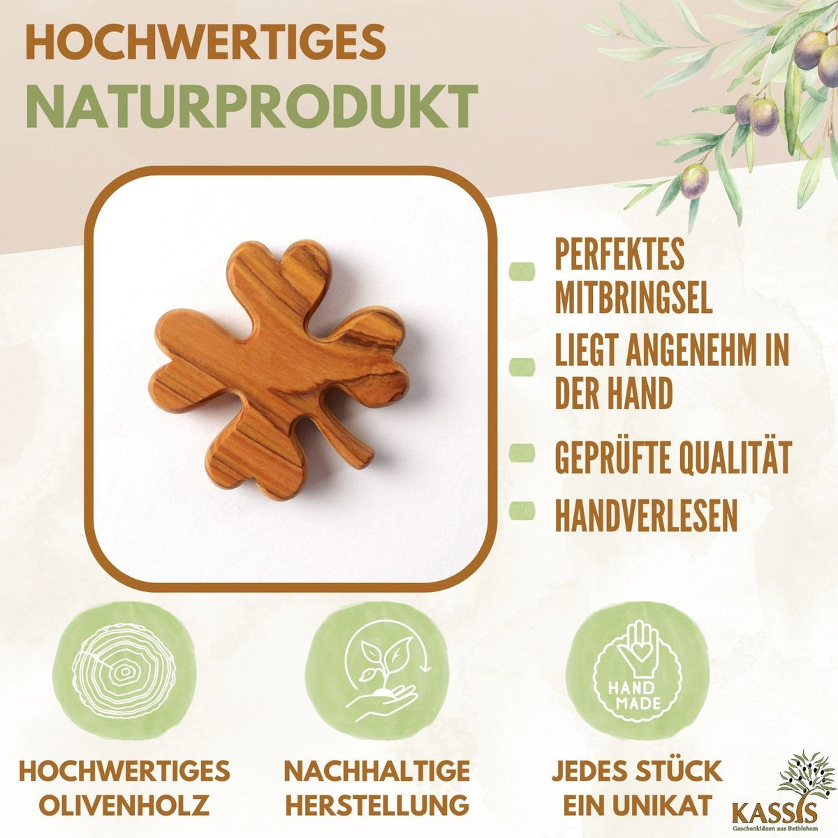 Olive Wood Clover Pocket Charm | Lucky Charm Gift