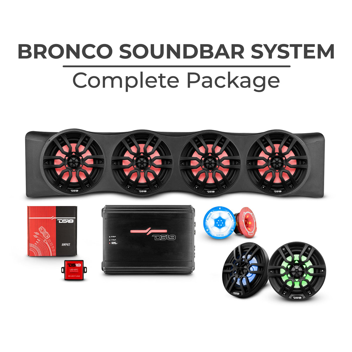 Bronco 6th Gen 4 Door Rear Mount Sound Bar System Complete Package. DS18