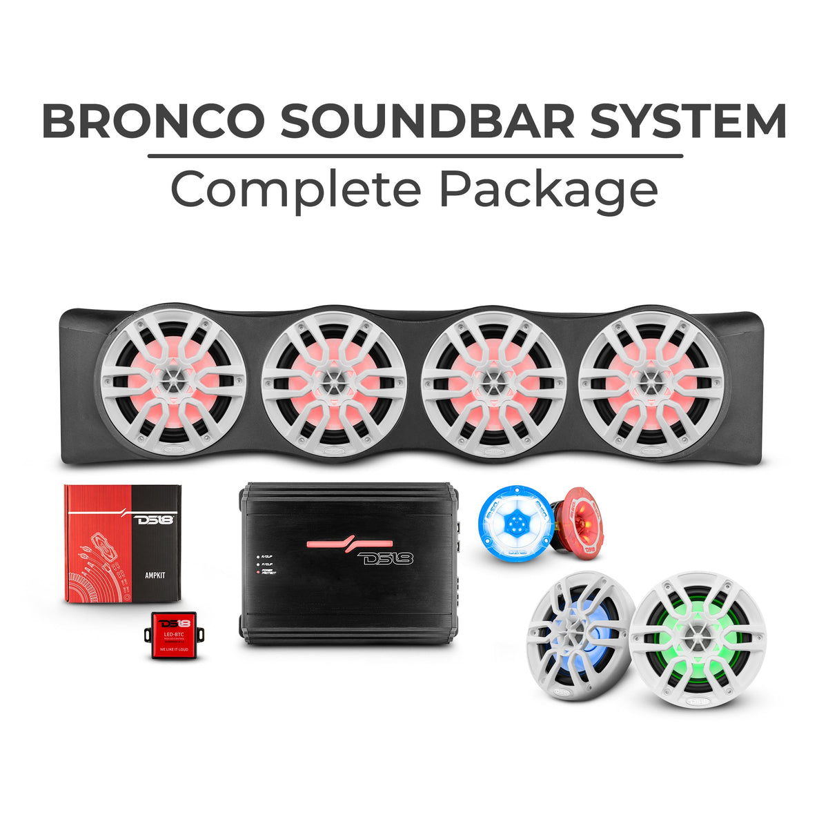 Bronco 6th Gen 4 Door Rear Mount Sound Bar System Complete Package. DS18