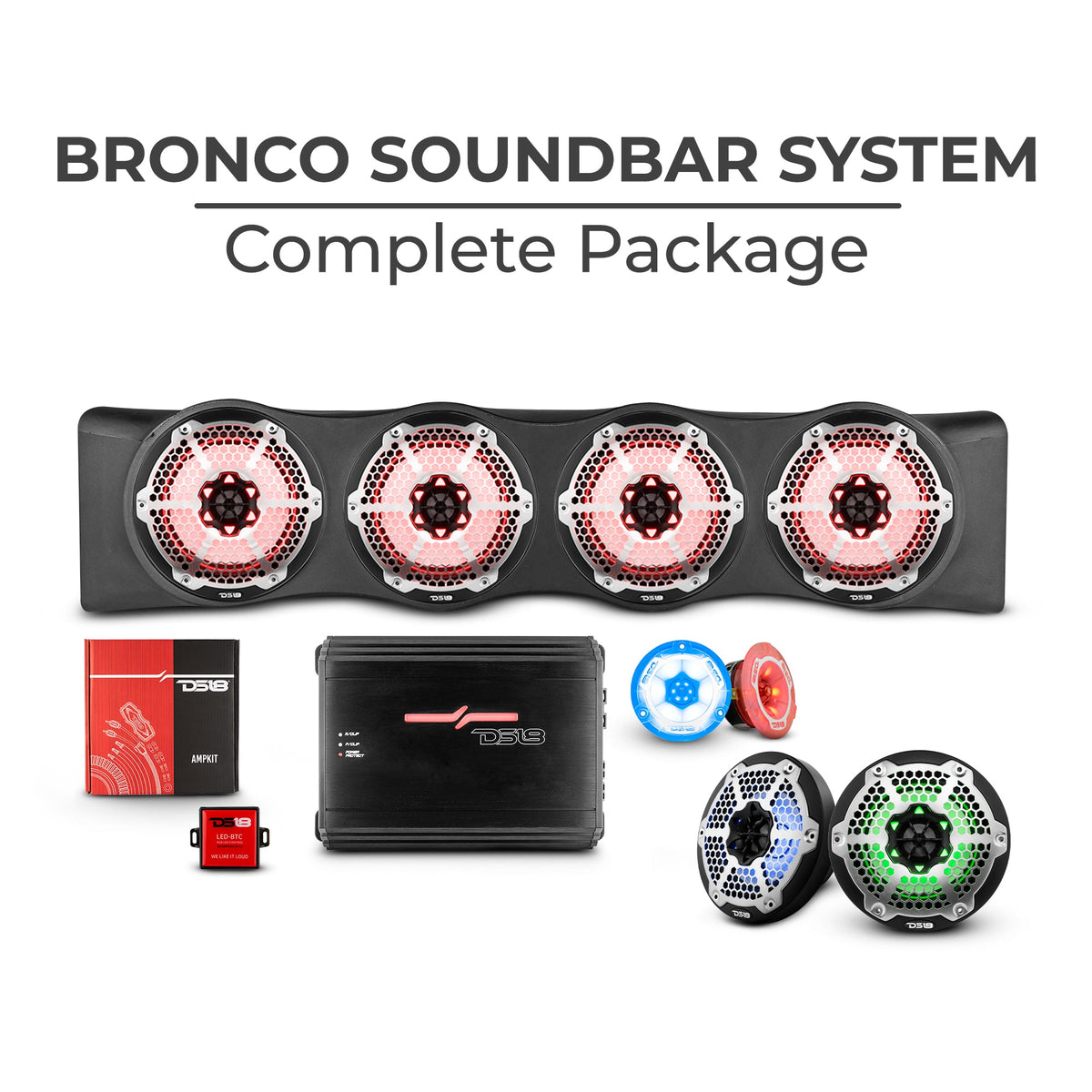 Bronco 6th Gen 4 Door Rear Mount Sound Bar System Complete Package. DS18