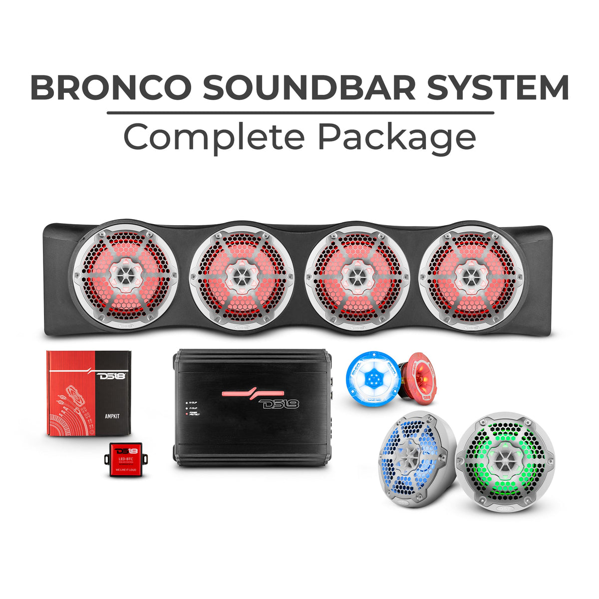 Bronco 6th Gen 4 Door Rear Mount Sound Bar System Complete Package. DS18