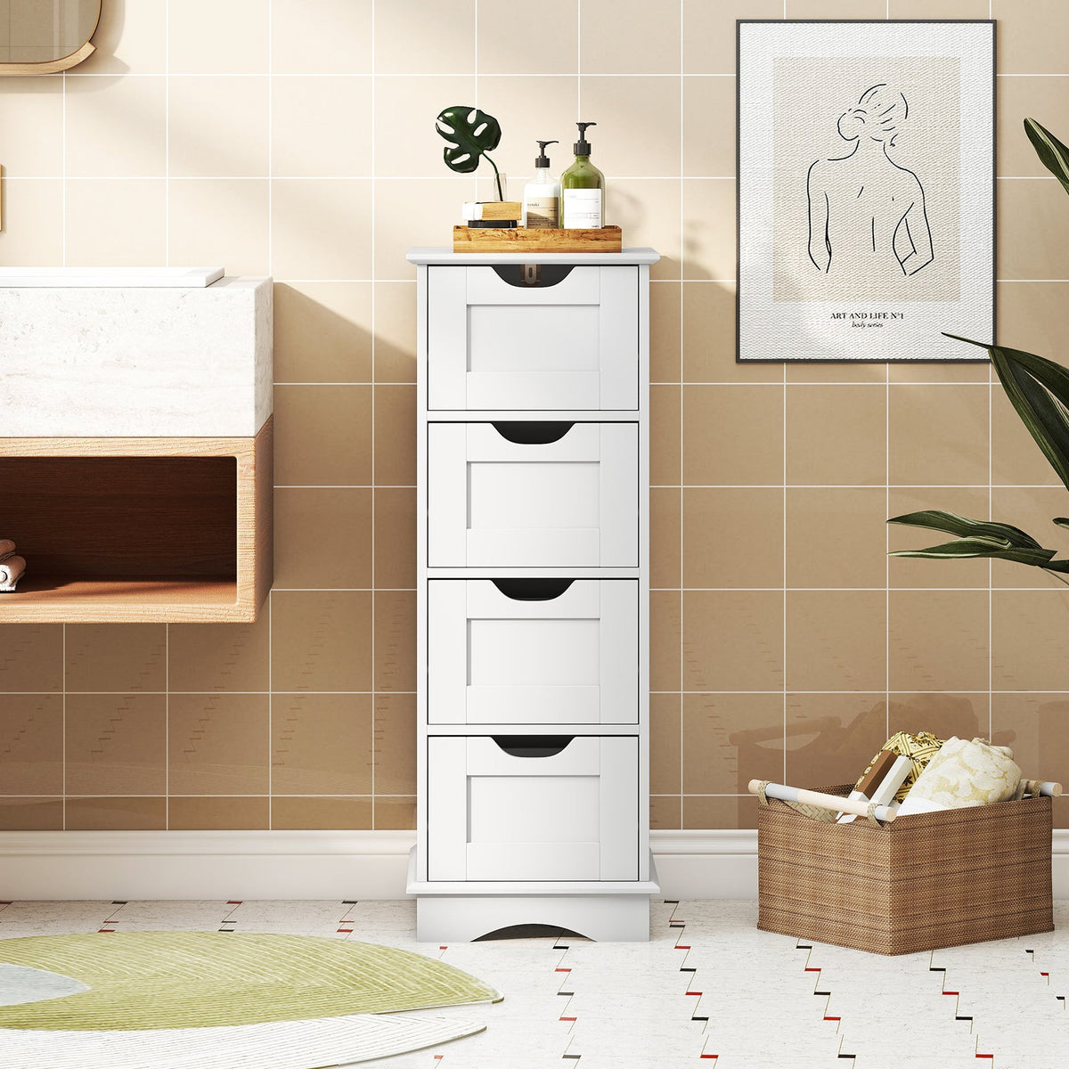 Bathroom Storage Cabinet with Cutout Handles and 4 Drawers DirectDeals