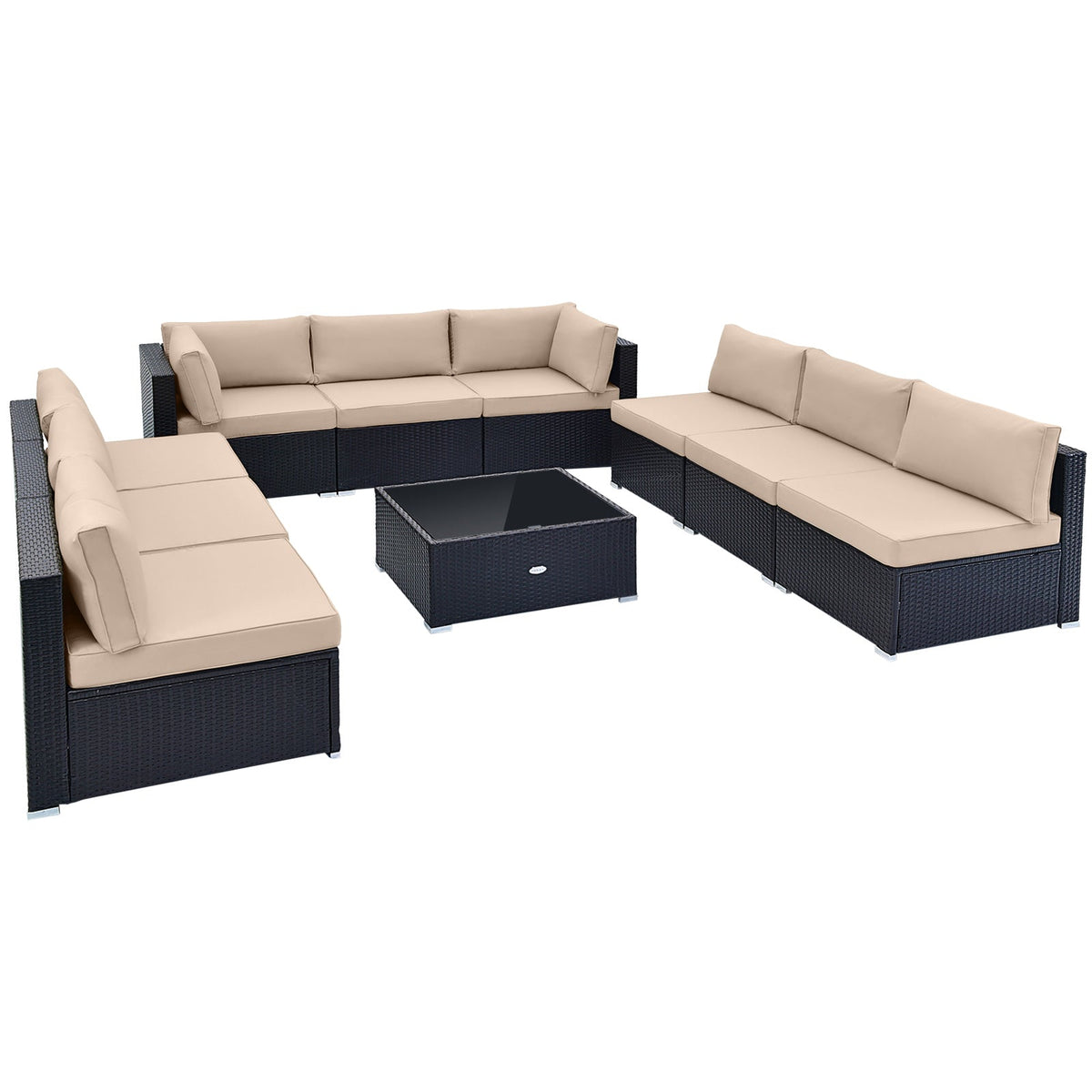 10 Piece Outdoor Wicker Conversation Set with Seat and Back Cushions