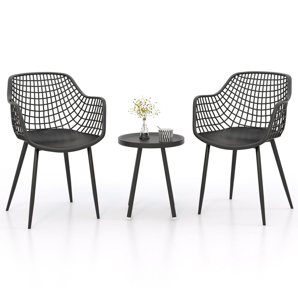 3 Piece Patio Chair Set with PP Seat and Tabletop for Porch