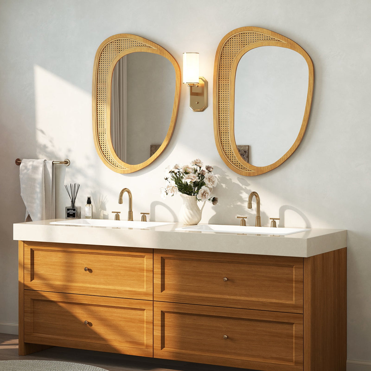 Bohemian Irregular Wall Mounted Decorative Mirror with Wooden Frame-Natural