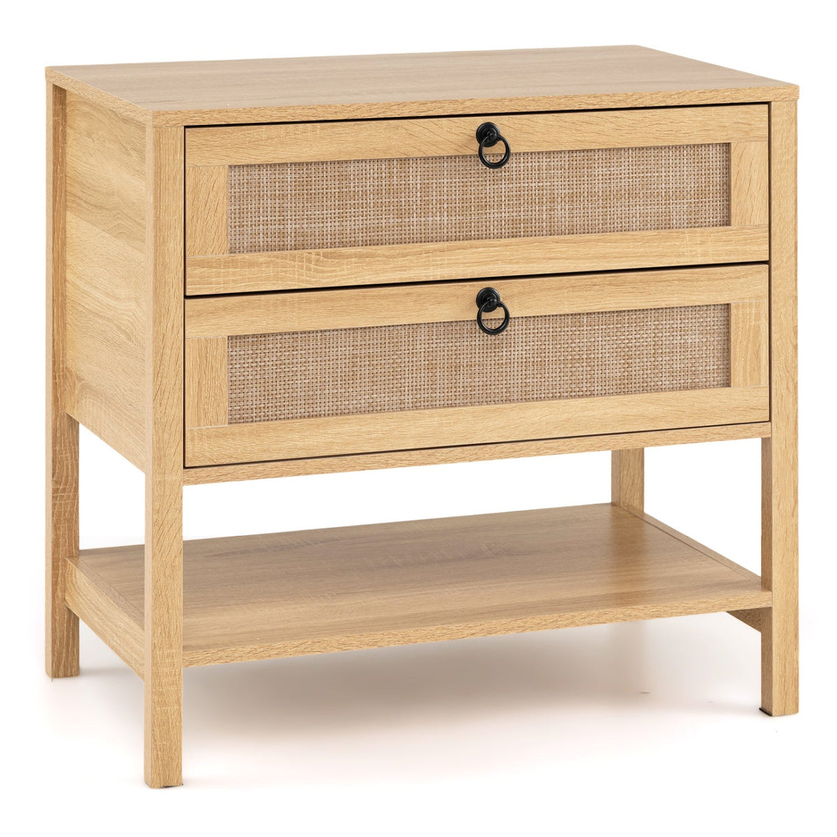 Rattan Nightstand with 2 Drawers and Open Shelf DirectDeals