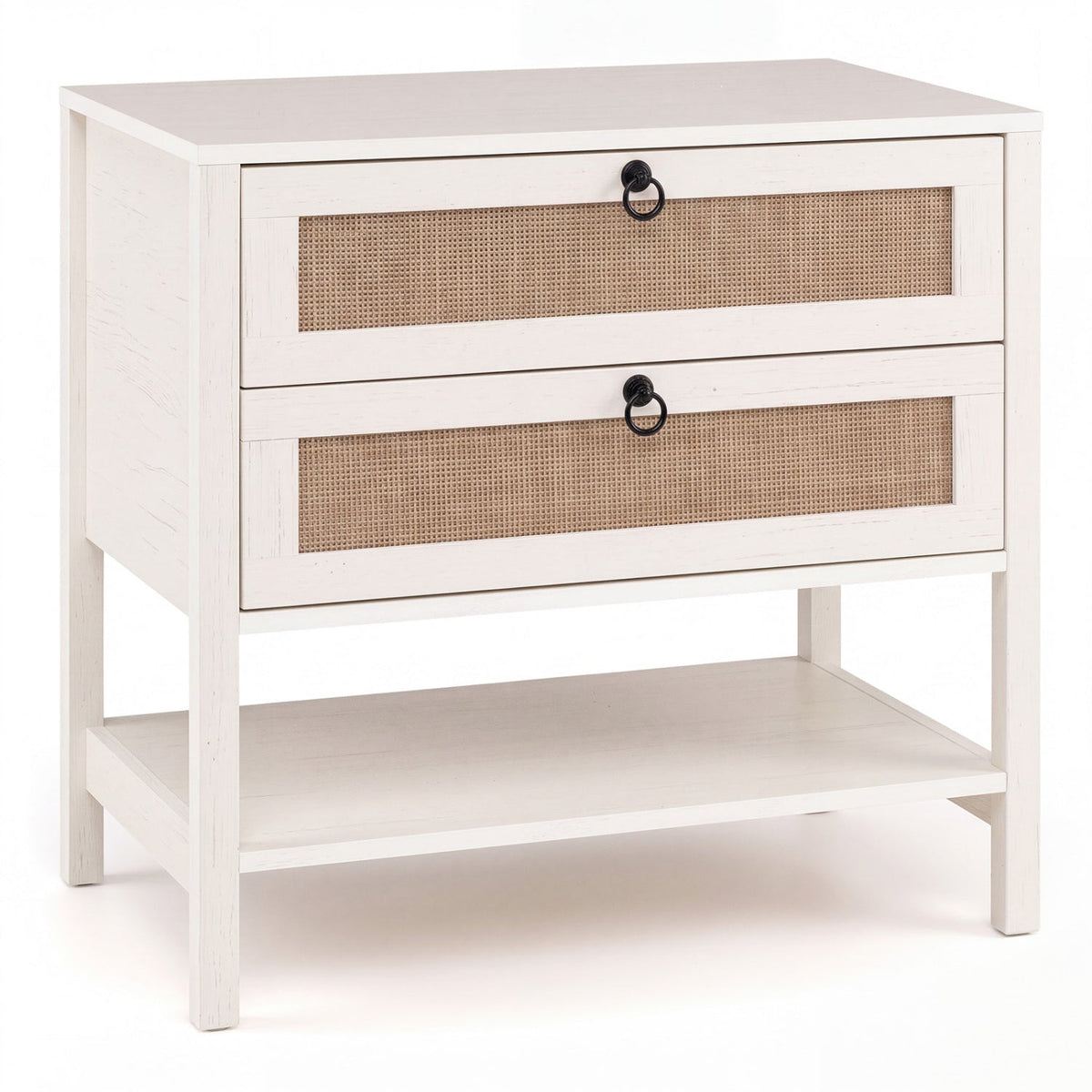 Rattan Nightstand with 2 Drawers and Open Shelf DirectDeals