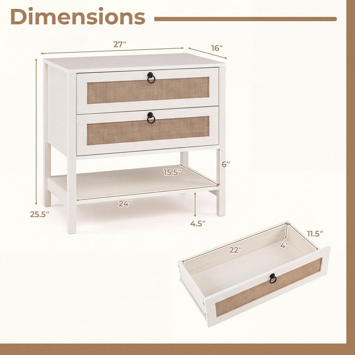 Rattan Nightstand with 2 Drawers and Open Shelf DirectDeals